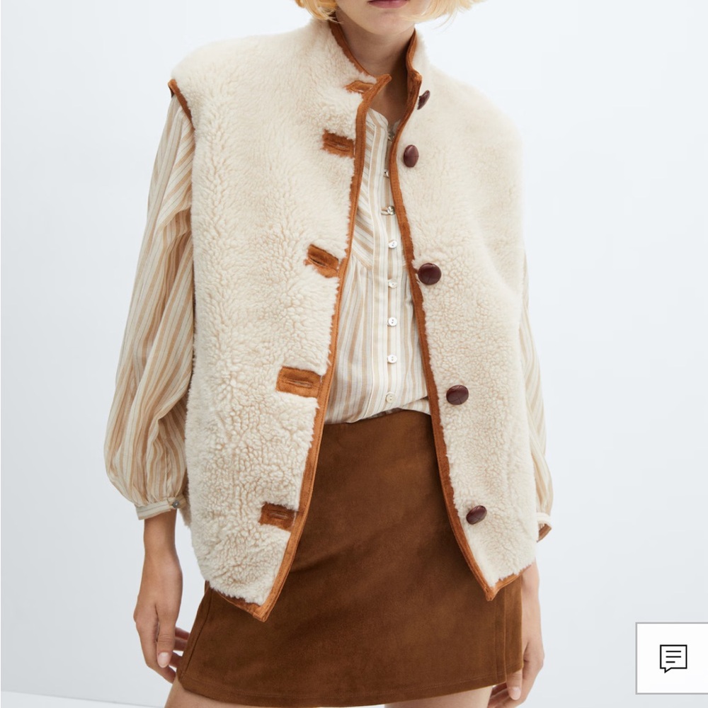 Mango Cream Sherpa Vest with Brown Trim